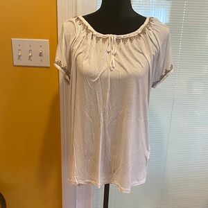 DKNYC White Blouse with Brown Embroidery